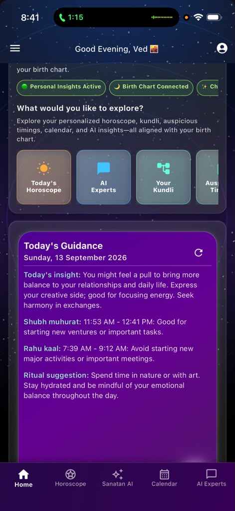 Home & Daily Guidance in the Sanatan app
